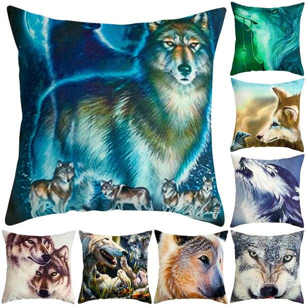 Animal Wolf Pattern Linen Pillowcase Sofa Cushion Cover Square Home Decor 18''